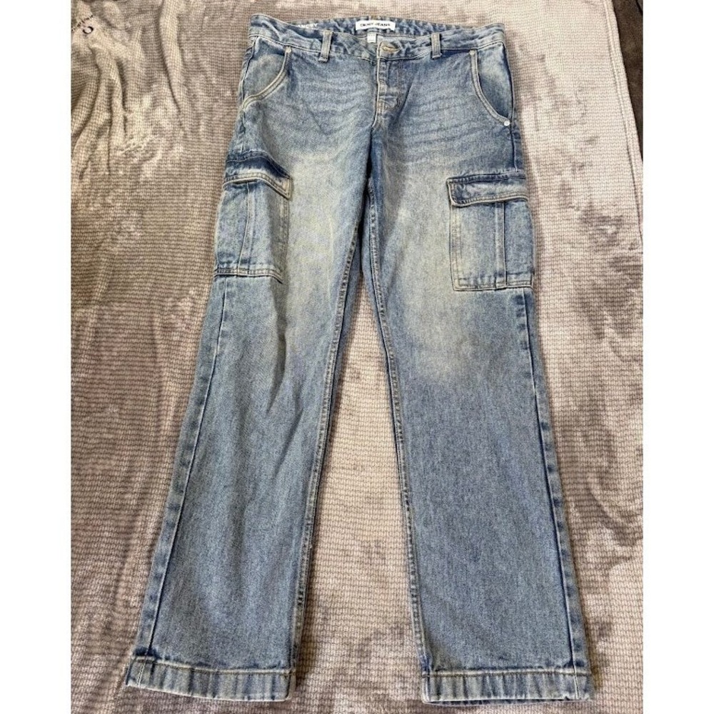 DKNY Jeans Delancey Relaxed Fit Cargo‎ Jeans Mens 33x32 Light Wash Blue Cotton